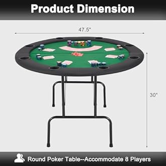 ECOTOUGE Round Poker Table, 8 Players Casino Texas Holdem Table with Folding Metal Legs & Padded Rails, Gaming Play Table with Cup Holders for Card Games,Green
