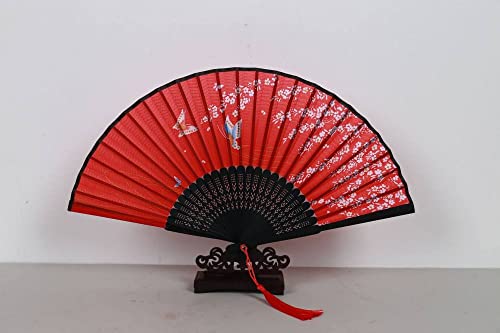 ADMAIEIA Faltfächer - 2 Dekorative Faltfächer, Exquisiter Schmetterling, Kirschblüten, Rote Seidenfächer Mit Quaste, Roter, Handgefertigter Chinesischer Bambusfächer Für Tanzparty-Hochzeiten Cover