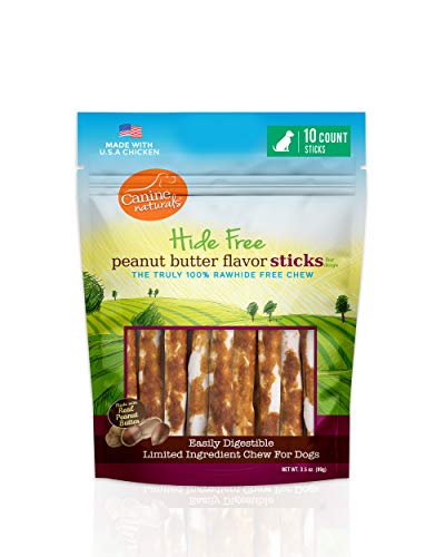 Canine Naturals Natural Peanut Butter Chew - 5  Stick - 10 Pack | 100% Rawhide Free and Collagen Free Dog Treats | Made with Real Peanut Butter | All-Natural and Easily Digestible