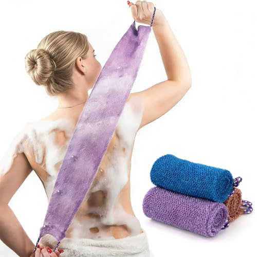 Rete Esfoliante Spugne Africane Nylon Africana Esfoliante Doccia Scrub Spugne da Doccia con Gambo per Donne Uomini 3 Pezzi