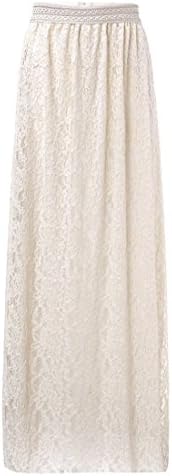 Women's High Waist Lace Sweet Long Skirt Beige (US,XS/Asia,S)