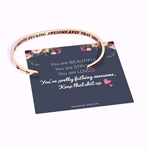 M Mooham Inspirational Gifts For Women, Rose Gold You're Pretty Funking Awesome Keep That Up Mantra Cuff Bangle Inspirational Bracelet Jewelry For Women #TOP1
