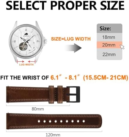 BISONSTRAP Leather Watch Straps, Classic Oil Waxed Leather, Quick Release Replacement Band for Men and Women, Band Width 18mm 20mm 22mm