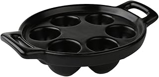 Cabilock Ceramic French Escargot Plate Dish with 6 Holes and Handles Oyster Serving Pan Mushroom Snail Baking Platter Seafood Barbecue Dish