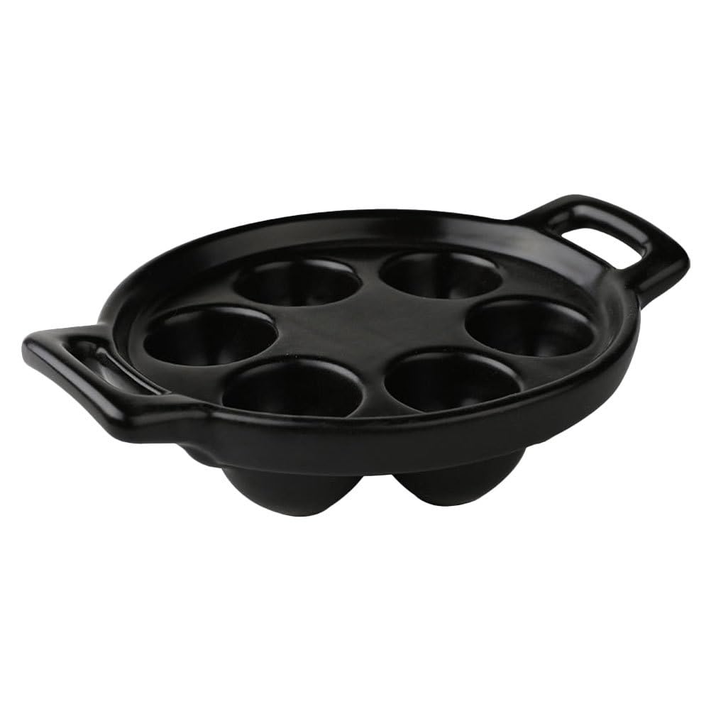 Cabilock Ceramic French Escargot Plate Dish with 6 Holes and Handles Oyster Serving Pan Mushroom Snail Baking Platter Seafood Barbecue Dish