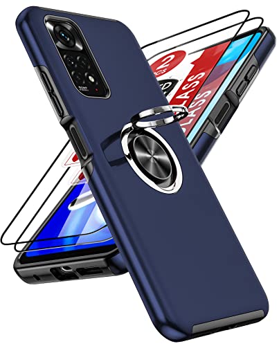 LeYi Funda para Xiaomi Redmi Note 11 (2022) / Redmi Note 11S 4G 6.43' con [2-Unidades] Cristal Templado, Armor Carcasa con 360 Grados Metálico Anillo Hard PC Silicona Bumper Antigolpes Case, Azul