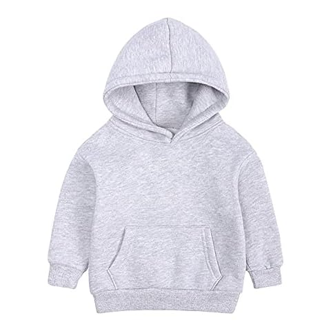 Toddler Kids Baby Boy Girl Long Sleeve Basic Solid Hoodie Pullover Sweatshirt Sports Tops with Pockets Outfits, Gray With Fleece, 18-24 Months Cover