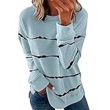 JLFNYA Women's Sweatshirts,Sweatshirts For Women Fall Fashion 2023 Casual Crewneck Long Sleeve Pullover Stripe Print Side Split Thin Blouses