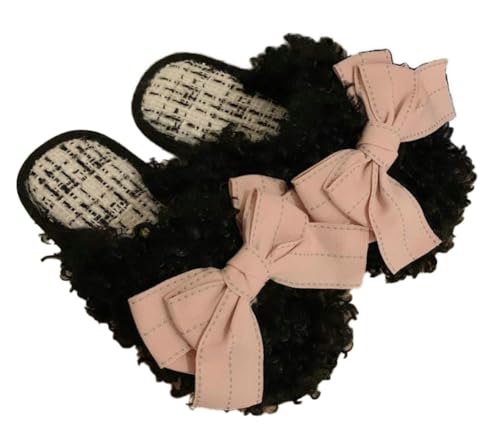 Epsion Plush Cute Bow Slippers for Women Furry Comfy Indoor Outdoor Non-Slip House Slippers Memory Foam Warm Winter Shoes