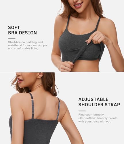 Air Curvey 3-Pack Womens Short Camisole Built in Bra Cotton Crop Tops Adjustable Spaghetti Strap Tank Tops2