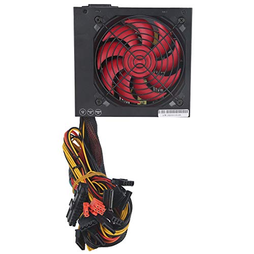 Alimentation PC, 600 W Pièces D'ordinateur de Bureau Ventilateur Rouge ATX 24 Broches 14 Cm Réglable 115 / 230V(Prise UE)