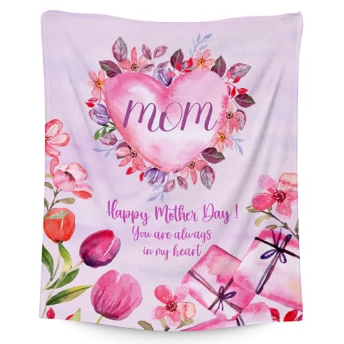 Gifts for Mom Mothers Day - Blanket with Heart and Flowers - 40x50 Inch Cozy Soft Throw Blankets to Mother's Gift