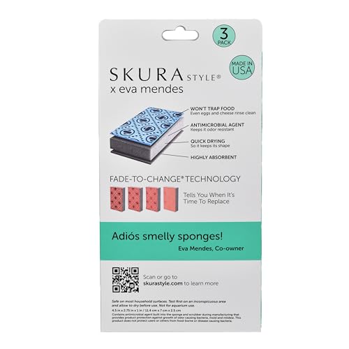 Image of Skura Style x Eva Mendes Smart Kitchen Dish Sponges (Bulk 6 Pack) | Odor Free Non-Scratch Scrub Pad | Household Scrubber for Sink, Counters, Surfaces, Pots, Pans, Dishwashing | Color-Fade Change