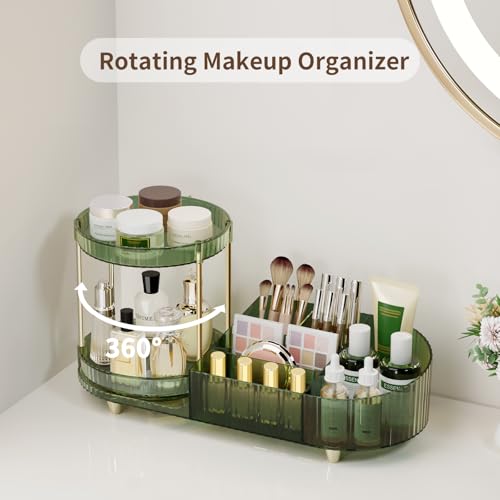 Image of 360 Rotating Makeup Organizer for Vanity, 2 Small Trays & 5 Compartments for Cosmetics, Skincare, Perfume, Lipstick & Make up Brush Holder, Bathroom Countertop Organizers and Storage for Dresser, Desk