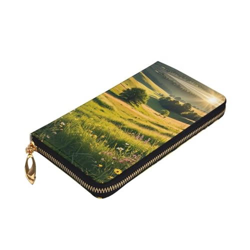 Women's Long Cash Wallet, PU Leather Elegant Clutch Change Purses with Zipper, Travel, Gifts (Sunlit Meadows Print)3