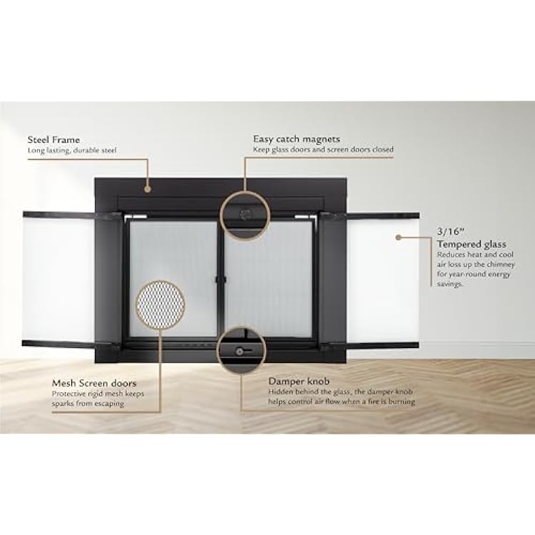 Pleasant Hearth Alsip Sunlight Nickel Glass Firescreen door | Large