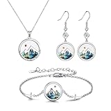 OIDEA Mustard Seed Necklace Jewelry Set: Womens Abalone Mustard Seed Necklace Bracelet Earrings Mountain Cross Bracelet Round Dangle Earrings Religious Christian Faith Jewelry Gifts