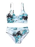 Romwe Women's 2 Piece Swimsuit Sport Solid High Waist Bikini Set Bathing Suit Marble 160