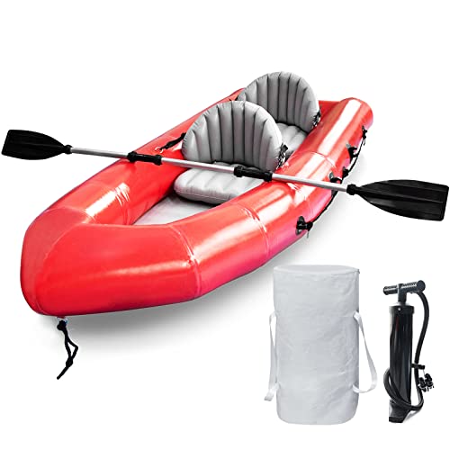 GONFLABLE 2 Person Inflatable Touring Kayak for Adults, Portable 9.8FT Inflatable Boat Raft Blow up Sport Kayak Canoe with 2 Seats Paddles Air Pump Carry Bag