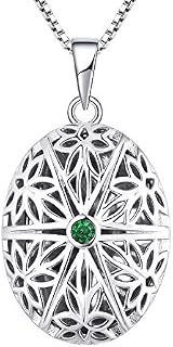 FJ Photo Locket Necklace 925 Sterling Silver Picture Memory Locket Pendant Necklace Jewellery Gifts for Women Girls, Heart/Oval/Round/Opal