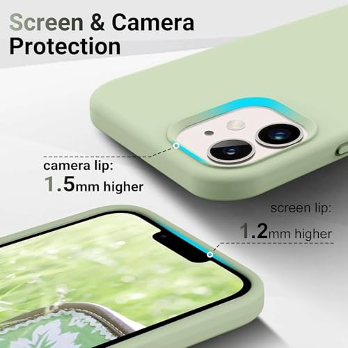 Image of Premium Liquid Silicone Case for iPhone 12 & 12 Pro - Slim Full Body Protective Back Cover with Soft Microfiber Lining, Anti-Slip Grip Scratch Resistant Phone Case(Light Green)