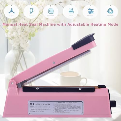 Impulse Bag Sealer 8 inch, Impulse Heat Sealer, Manual Impulse Bag Sealer Poly Bag Sealing Machine Heat Seal Closer for Plastic Bags PE PP Bags - Thumbnail 4
