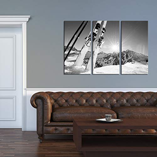 Nachic Wall Large 3 Piece Canvas Wall Art Black And White Snow Mountain And Skis At Sunset Pictures Canvas Prints Winter Landscape Painting For Home Living Room Decor Framed Ready To Hang #TOP1