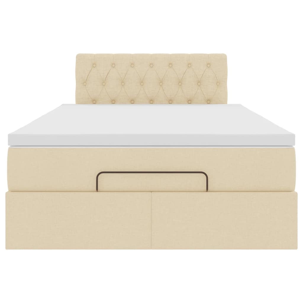 Cama otomana con colchón, 120 x 200 cm, tela crema, LED, gran espacio de almacenamiento, mecanismo de elevación hidráulica para jóvenes y habitaciones de invitados