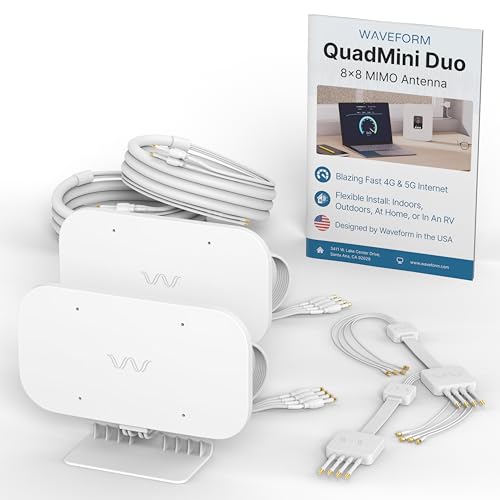 Image of Waveform QuadMini Duo: 8x8 MIMO Low-Profile Antenna Kit | External Antenna for 4G /5G Routers & Gateways | Compatible w /T-Mobile Home Internet G5AR Gateway | 10' SMA Cable, U.FL Adapters, Window Entry
