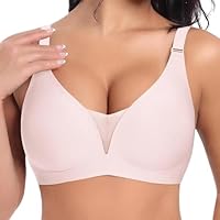 LDZYXY Reggiseno Senza Ferretto Pizzo Donna Cuciture Comodo Reggiseno Scollo a V Bustino con Imbottitura Comfy Bralette Seamless Cinghie Regolabili Base Top Corsetto (Rosa, M)