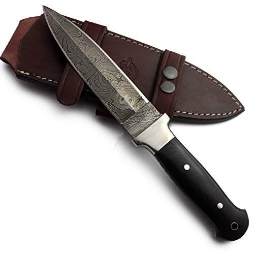 Wolfklinge Handmade Damascus Steel Knife Bowie For Hunting, Survival, Camping, Skinning, Bushcrafting, Fixed Blade Dagger With Flat Edge Full Tang Micarta Handle, Cowhide Leather Sheath - Dcx17-57 #TOP7