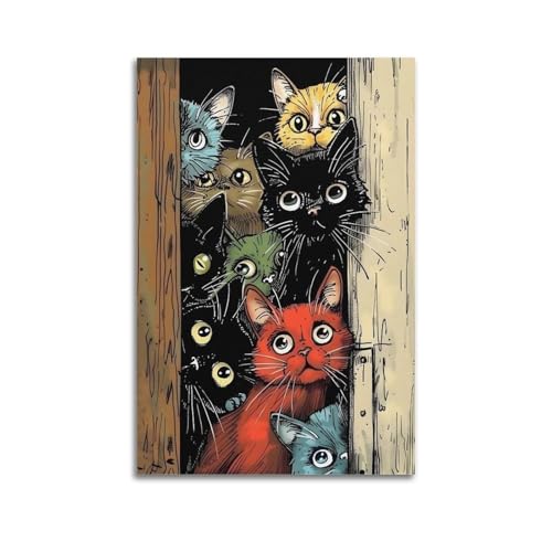 Affiches de chat vintage en toile pour un salon rétro élégant de 60x90 cm