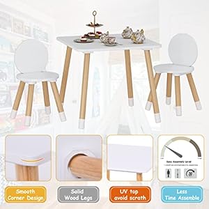 UTEX Kids Table with 2 Chairs Set for Toddlers, Boys, Girls, 3 Piece Kiddy Table and Chairs Set, White UTEX Kids Table with 2 Chairs Set for Toddlers Boys Girls 3 Piece Kiddy Table and Chairs Set White