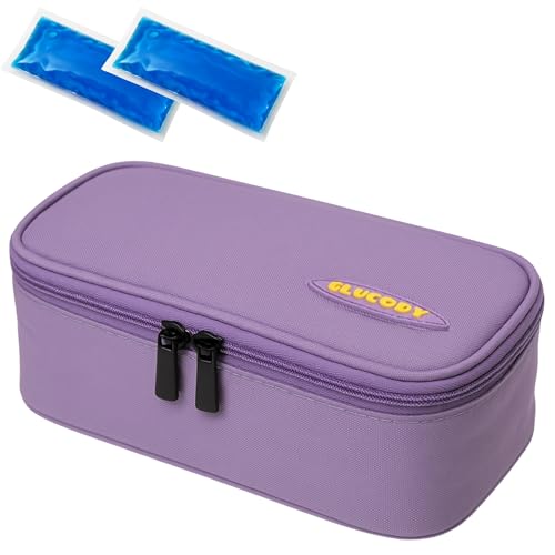 GLUCODY Nevera Insulina Viaje + 2 Geles Enfriadores Practica Y Resistente/Nevera Medicamentos Portátil Diseñada Estuche Insulina Frio (Morado Tamaño Pequeño)