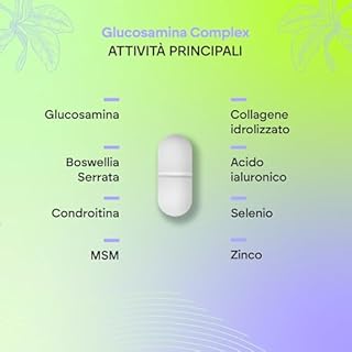 Glucosamina Condroitina MSM, Collagene con Acido Ialuronico, Boswellia, Selenio e Zinco - Glucosamina Complex 120 compresse Nutralie