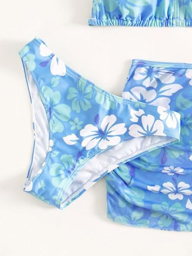 Image of Girl's 3 Piece Sets Floral Print Bikini Swimsuit High Waisted Bathing Suits with Beach Skirt Coverups
