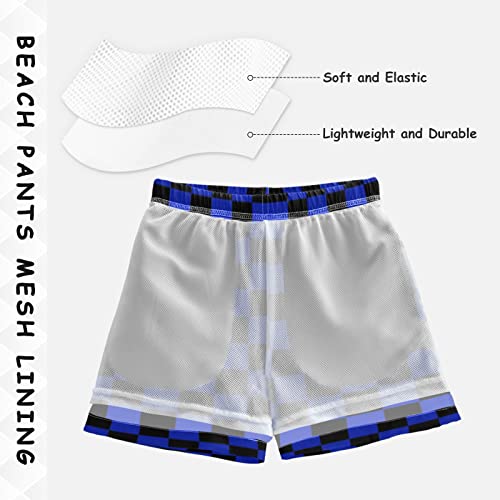 Black Blue Square Plaid Boys Swim Trunks Checkerboard Toddler Beach Board Shorts Baby Summer Bathing Suit 3T4