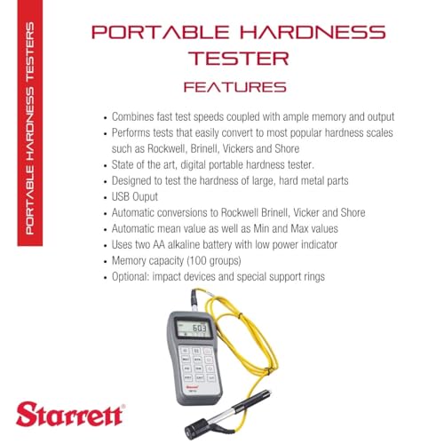 Image of Starrett Portable Hardness Tester - High Precision, Versatile Scales, Fast Testing Speed, Vertical & Horizontal Impact Direction - 5.96 inch x 2.938 inch x 1.270 inch - 3811A