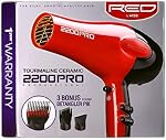 RED by Kiss Tourmaline Céramique 2200W PRO - Sèche-cheveux professionnels avec peignes supplémentaires, cheveux sans frisottis, Six paramètres de chaleur Sècheuse