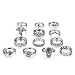 Zealmer Retro Silver Set Of Rings Fatima Moon Flower Crown Elephant Rhinestone Knuckle Statement Ring Set
