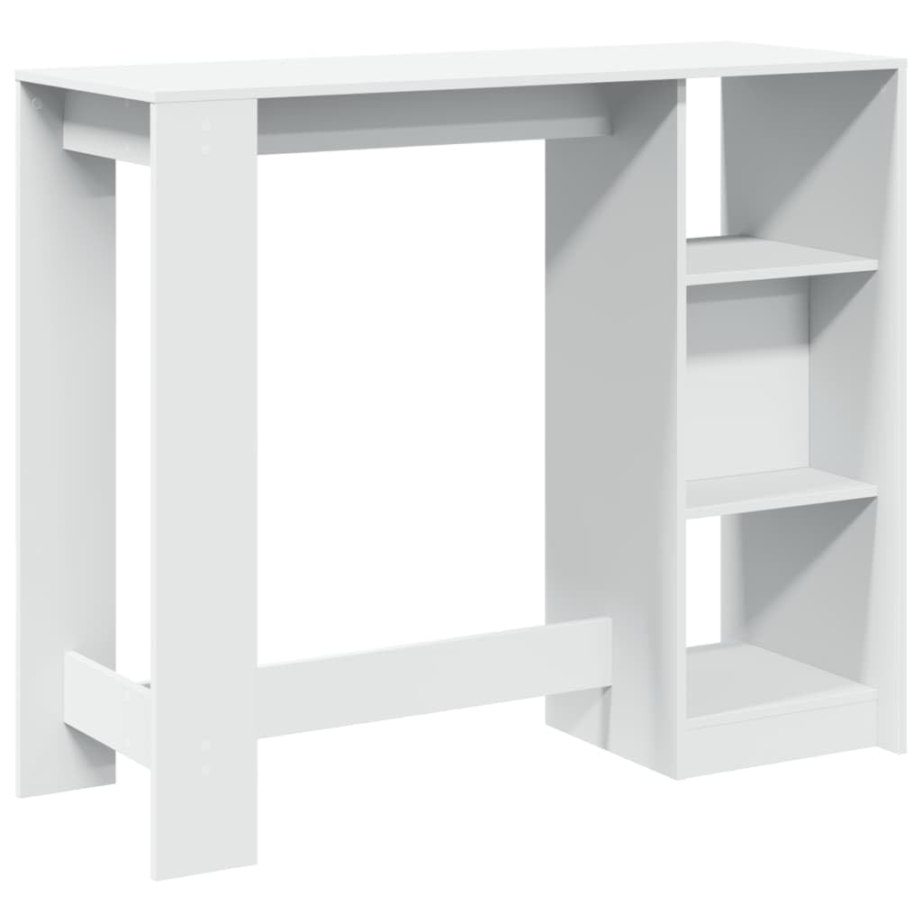 Bartisch Mit Regal Weiss 124x46x103,5 cm Holzwerkstoff | 4 Facher, Pflegeleicht, Feuchtes Tuch Reinigung, Wandhalterung Inklusive