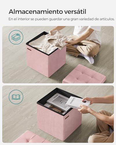 Miniatura 6 de Songmics Puff Almacenaje, Banco De Almacenamiento De Terciopelo Plegable, Taburete Reposapiés, 38 X 38 Cm, Carga De 300 Kg, Para Entrada, Sala De Estar, Dormitorio, Rosa Jalea Lsf227r01