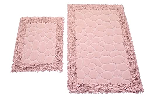 Th TeppichHome24 Badematten Set Steinoptik 2 Teilig rutschfest & Waschbar Rosafarben Größe 50x60cm + 60x100 cm – Bild 3