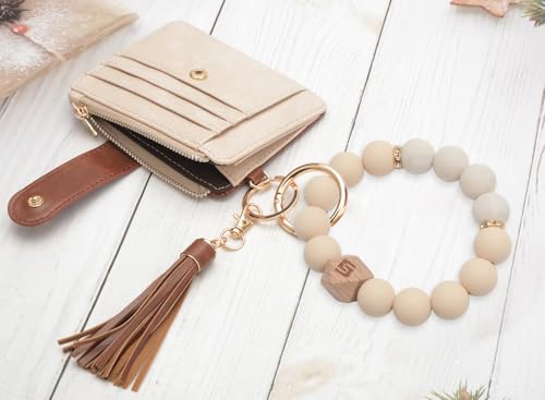 Image of COOLANS Silicone Bracelet Wristlet Wallet Credit Card Holder RFID ID Window Key Ring Tassel Slim Wallet Women Keychain Purse