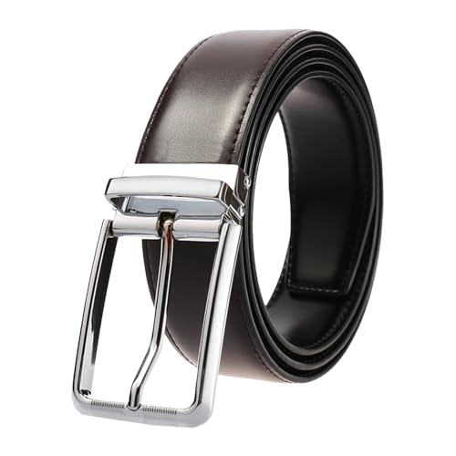 Men's Casual Leather Belt with Cowhide Strap 130cm Length Silver Hard Metal Buckle Brown Trouser Waist Girdle