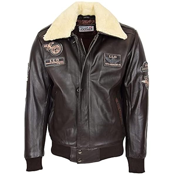 Mens echt lederen bomberjack afneembare kraag pilot-n stijl piloot-n