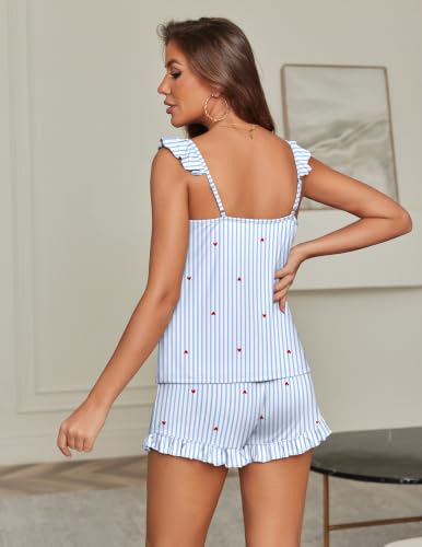 Image of Ekouaer Pajama for Women Set 2 Piece Ruffle Cami Top and Shorts Pjs