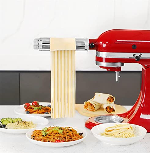 Pasta Roller & Cutters Attachment For Kitchenaid Stand Mixers, 3 In 1 Pasta Maker Set Included Pasta Sheet Roller, Spaghetti Cutter, Fettuccine Cutter Maker Accessories And Cleaning Brush #TOP4