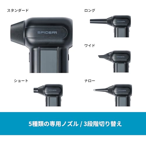 スパイサー ポケッタブル ジェットファン SJU-1 (水滴を残さず、水垢のない美しい仕上がりへ) USB 充電式 強力ジェット噴射 3段階風力調整 5種類ノズル付属 (強風/小型/静音) エアダスター 電動エアダスター ブロワー SPICERR サインハウス