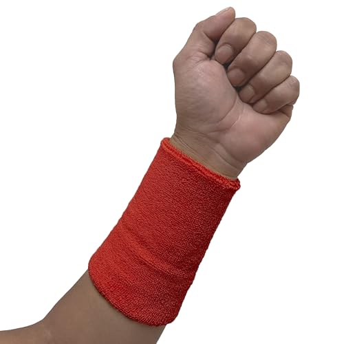 COUVER 6 Inch Extra Long Thick Sports Wristband, Red, 1 PC